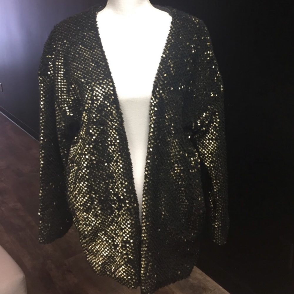 Express coat jacket sweater coat gold sequin new